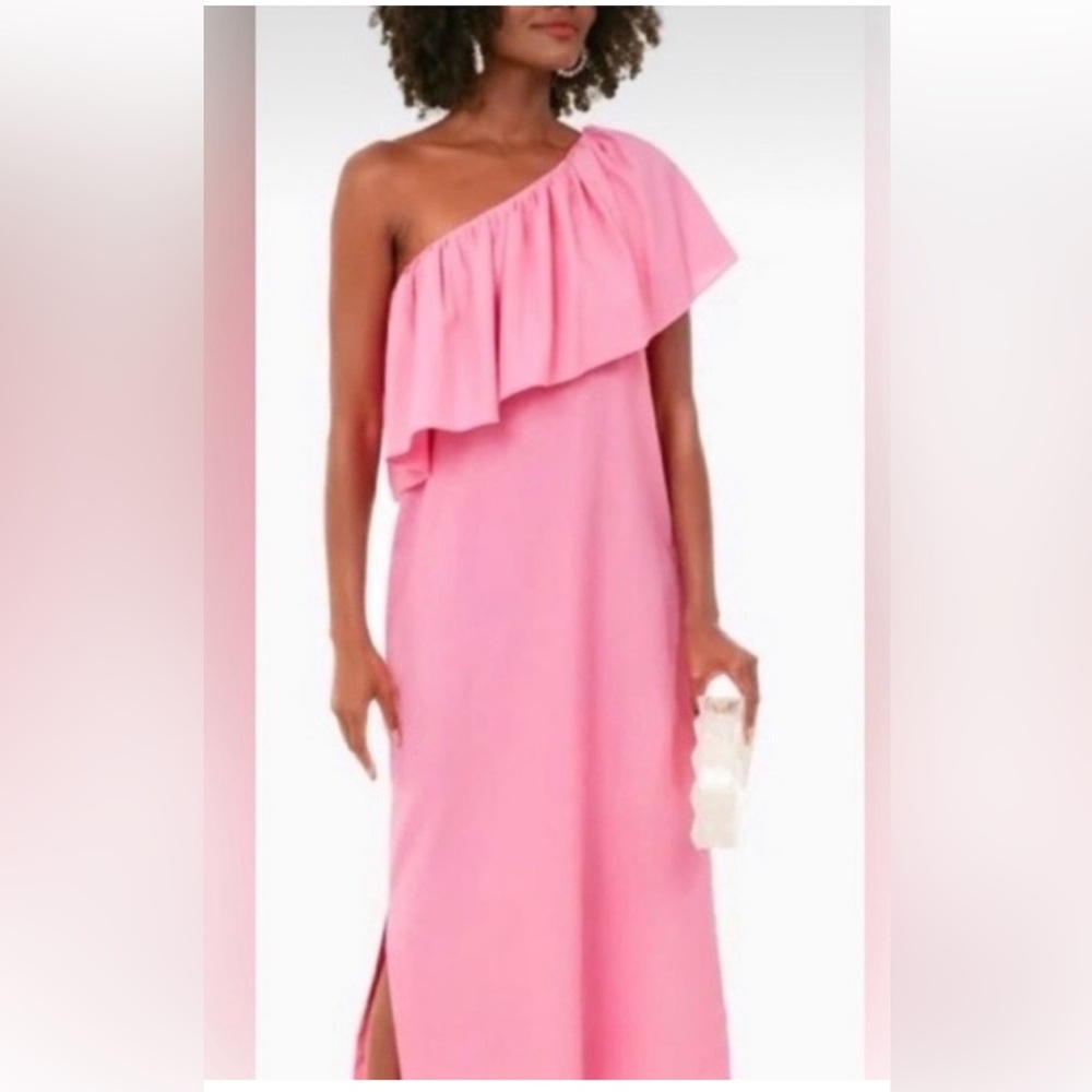 Pomander Place Pink One Shoulder linen blend midi Dress